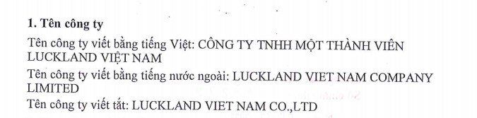 CTY TNHH MỘT THÀNH VIÊN LUCKLAND VIỆT NAM