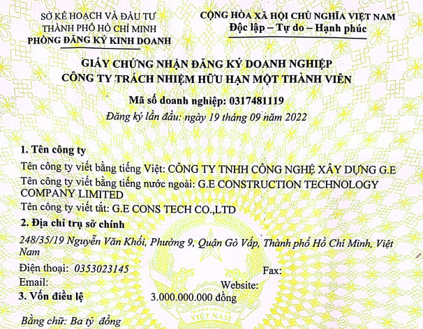 CÔNG TY TNHH CÔNG NGHỆ XÂY DỰNG G.E